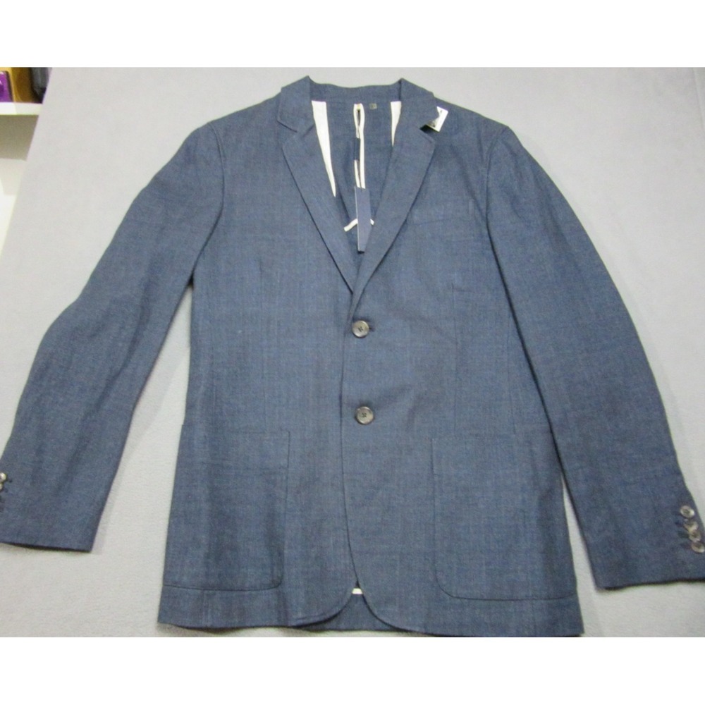 Elie Tahari Jacket Mens 40R Blue Linen Blend Grant Single Breasted Notch Lapel